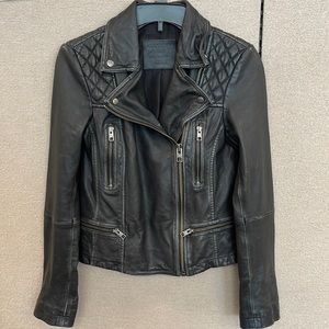 All Saints leather cargo biker jacket